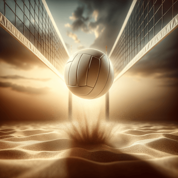 Volleyball landing precisely on the opponent’s side, indicating a successful ace serve.