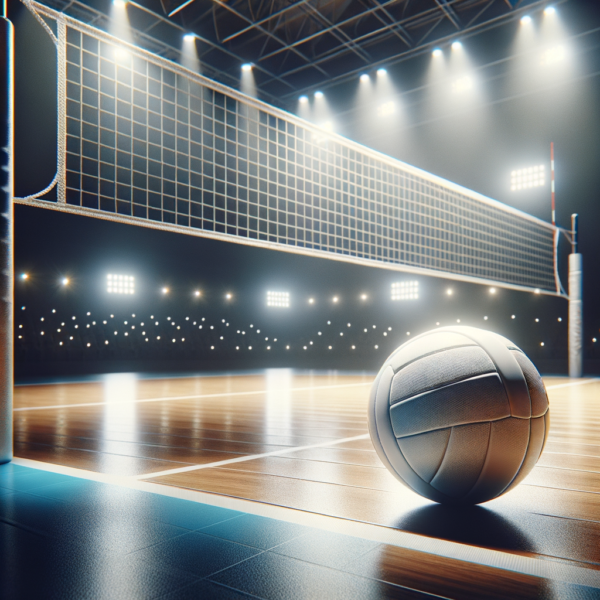 A volleyball court with net and ball positioned for a serve, symbolizing confidence and focus.