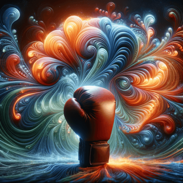 Inspirational boxing scene with abstract energy waves