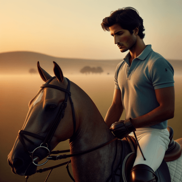 A serene polo player with focused eyes and steady hands
