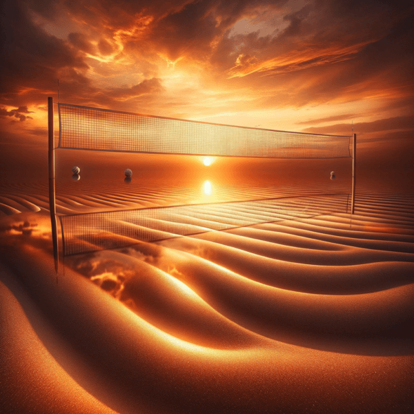 Image showing a serene volleyball court on the beach at sunset