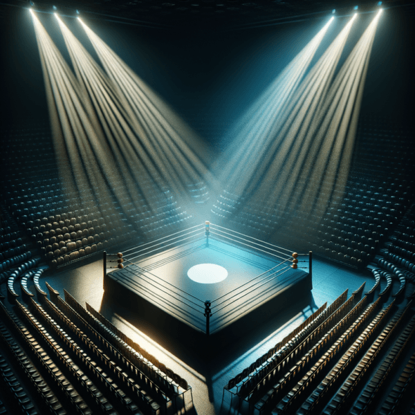 Empty wrestling mat in a quiet arena